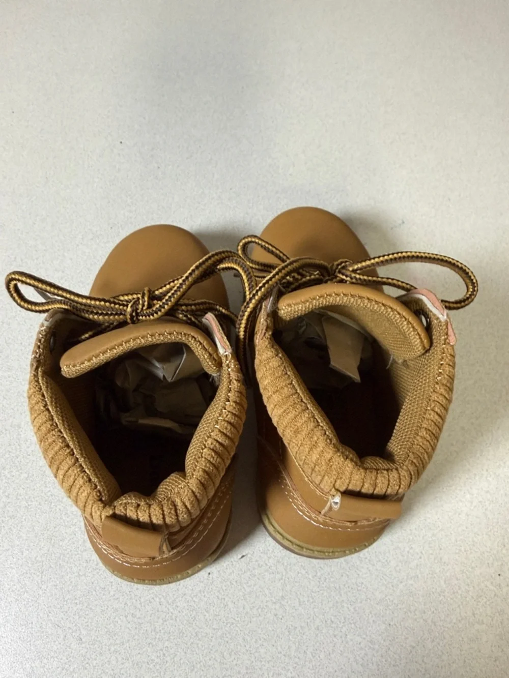Kids Tan Lace-Up Ankle Boots with Padded Collar